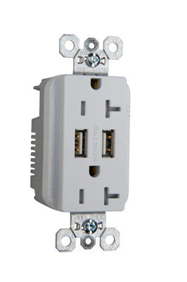 LEGRAND Pass & Seymour TR5362USBW 20 Amp 125 Volt White Straight Blade Receptacle with USB Charger