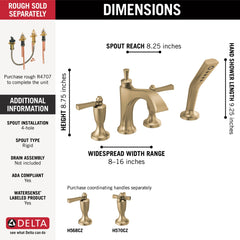DELTA FAUCET Delta T4756-CZLHP Dorval Roman Tub Trim with Handshower Less Handles