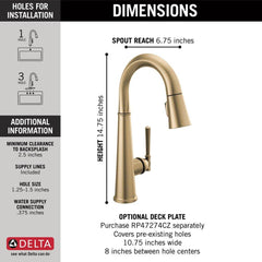 DELTA FAUCET Delta Faucet 9982-CZ-PR-DST Emmeline Single Handle Pull Down Bar Faucet in Lumicoat Champagne Bronze