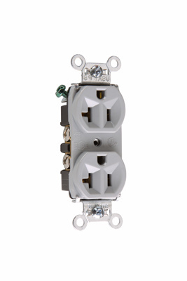 LEGRAND Pass & Seymour 5362-GRY Hard Use Spec Grade Duplex Receptacle 20A 125V Gray