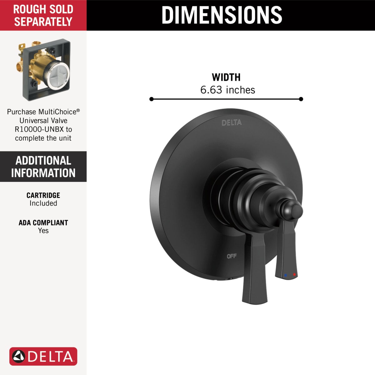 DELTA FAUCET Delta T17056-BL Dorval Monitor 17 Series Valve Trim Only