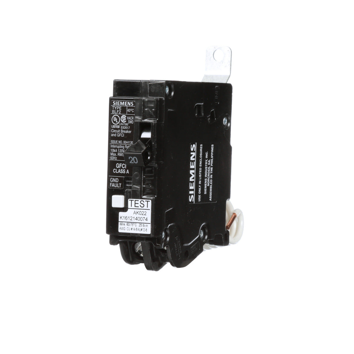 SIEMENS Siemens BF120A 1-Pole 20 Amp 120 VAC 10 kA Bolt-On Ground Fault Circuit Breaker