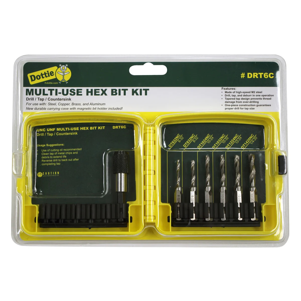 LH DOTTIE LH Dottie DRT6C Drill/Tap Kit, 6 Pieces, One-Piece Construction, 6-32 Through 1/4-20 IN