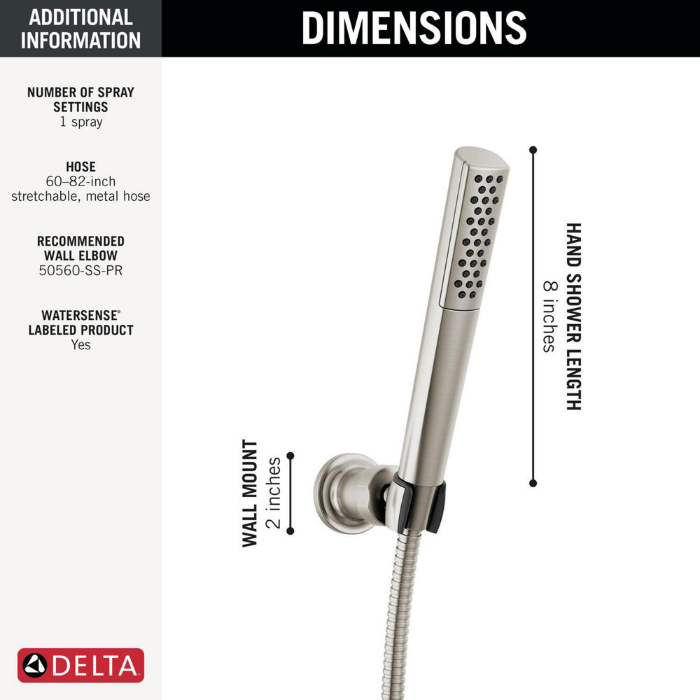 DELTA FAUCET DEL 55808-SS-PR Premium Single-Setting Adjustable Wall Mount Hand Shower