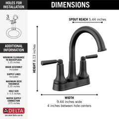 DELTA FAUCET Delta Faucet 2535-BLMPU-DST Two Handle Centerset Bathroom Sink Faucet