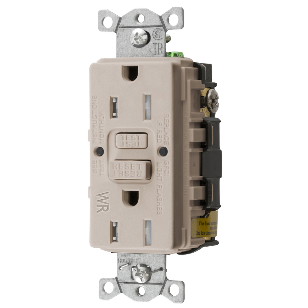 HUBBELL WIRING Hubbell GFTWRST15LA 15 Amp 125 Volt 2-Pole 3-Wire NEMA 5-15R Light Almond GFCI Receptacle