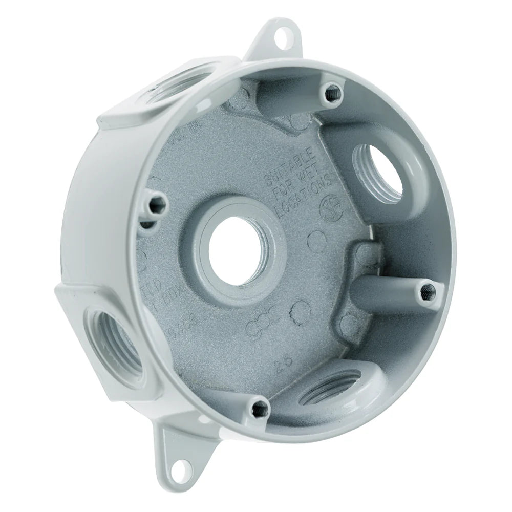 LEGRAND Legrand WPRB25W Pass & Seymour Weatherproof Round Die-Cast Aluminum Box 5 Hole 1/2