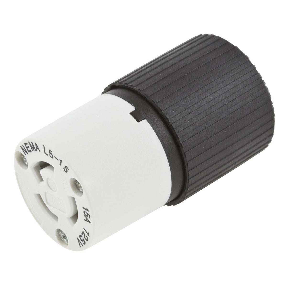 HUBBELL WIRING Hubbell Wiring Device-Kellems L515C 15 Amp 125 Volt 2-Pole 3-Wire NEMA L5-15R Black and White Locking Connector Body