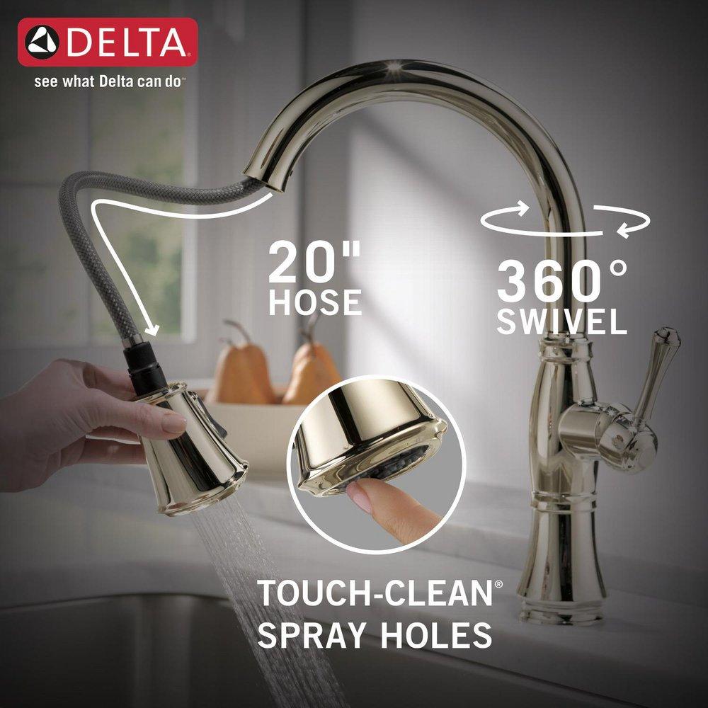 DELTA FAUCET Delta Faucet 9197-PN-PR-DST Cassidy Single Handle Pull Down Kitchen Faucet