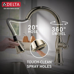 DELTA FAUCET Delta Faucet 9197-PN-PR-DST Cassidy Single Handle Pull Down Kitchen Faucet