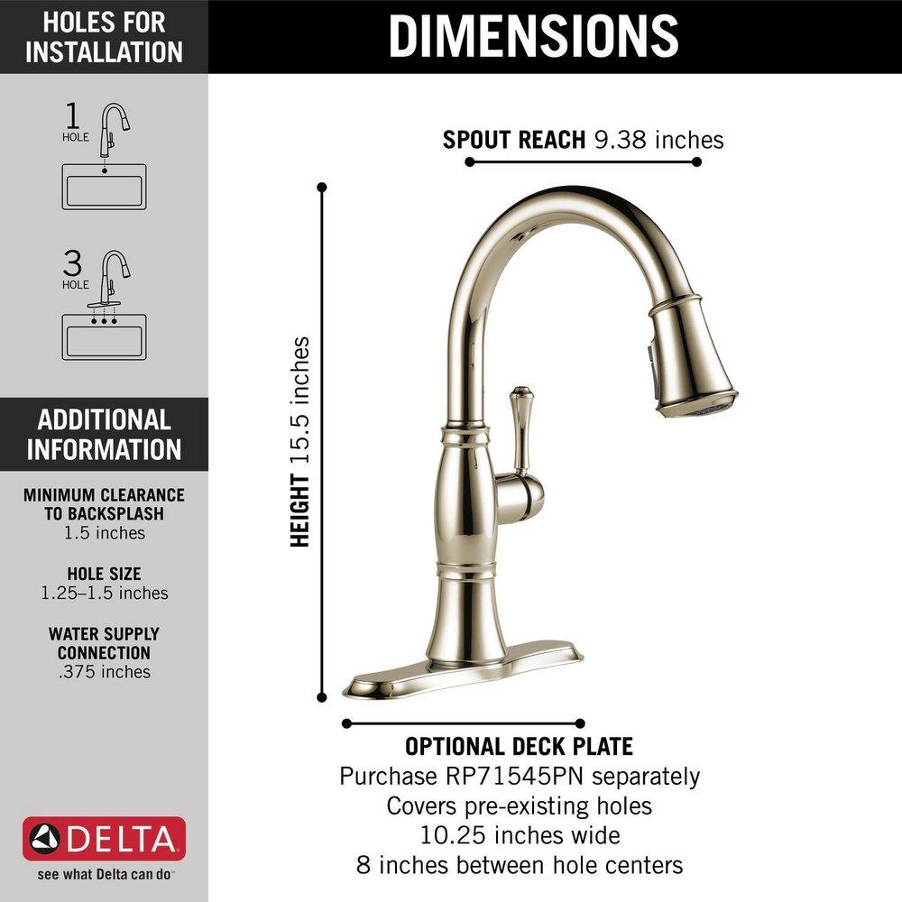 DELTA FAUCET Delta Faucet 9197-PN-PR-DST Cassidy Single Handle Pull Down Kitchen Faucet