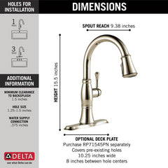 DELTA FAUCET Delta Faucet 9197-PN-PR-DST Cassidy Single Handle Pull Down Kitchen Faucet