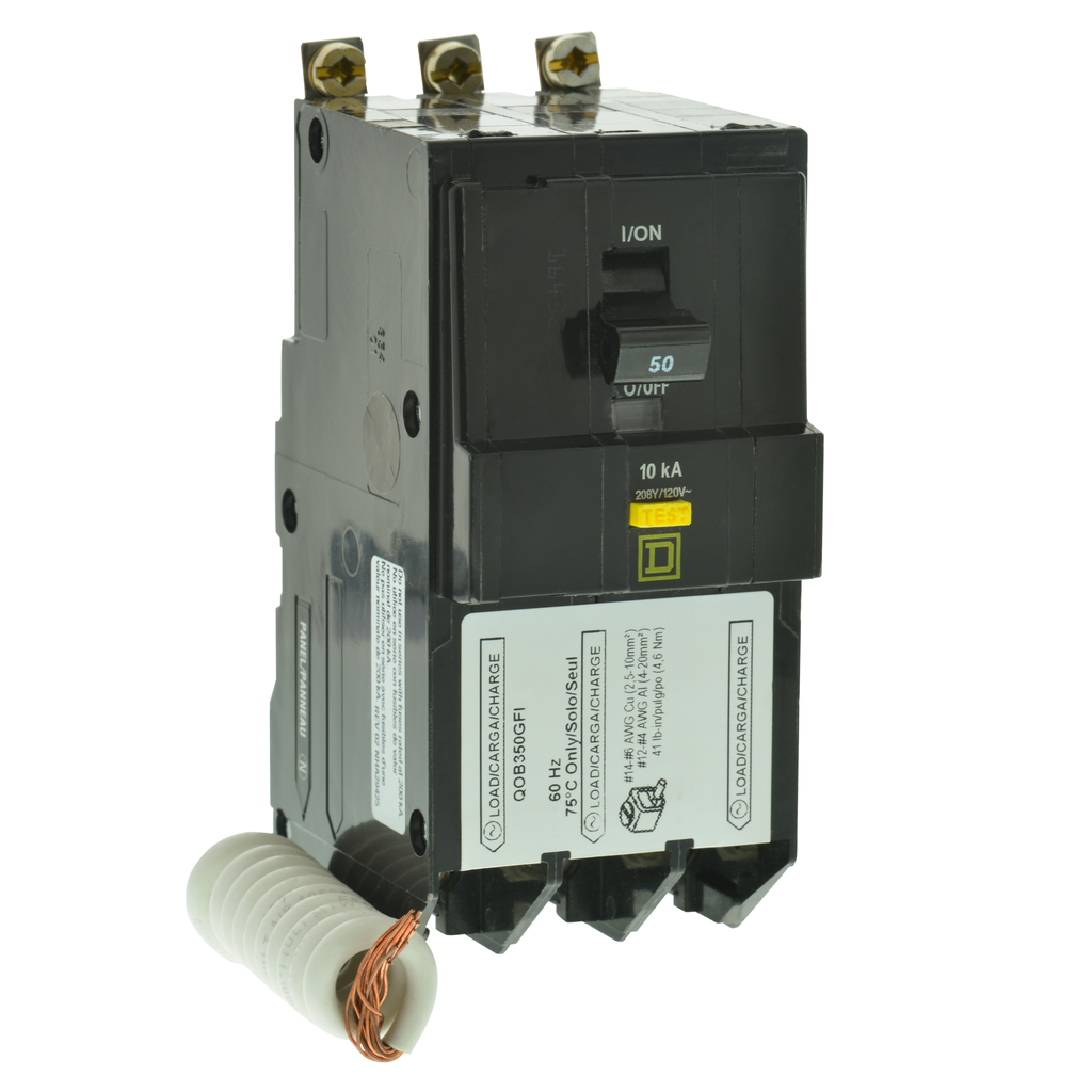 SCHNEIDER ELECTRIC Square D QOB350GFI Mini Circuit Breaker 50A 208Y/120VAC