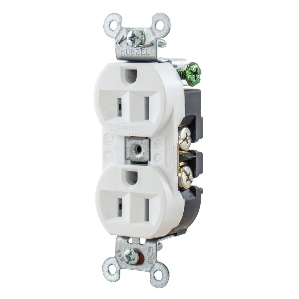 HUBBELL WIRING Hubbell 5262W 15 Amp 125 Volt 2-Pole 3-Wire NEMA 5-15R White Straight Blade Duplex Receptacle