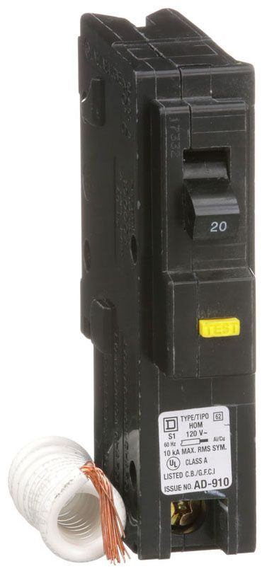 SQUARE D Square D HOM120GFI Breaker Ckt Mintr 120/240VAC 20A 10KA 1
