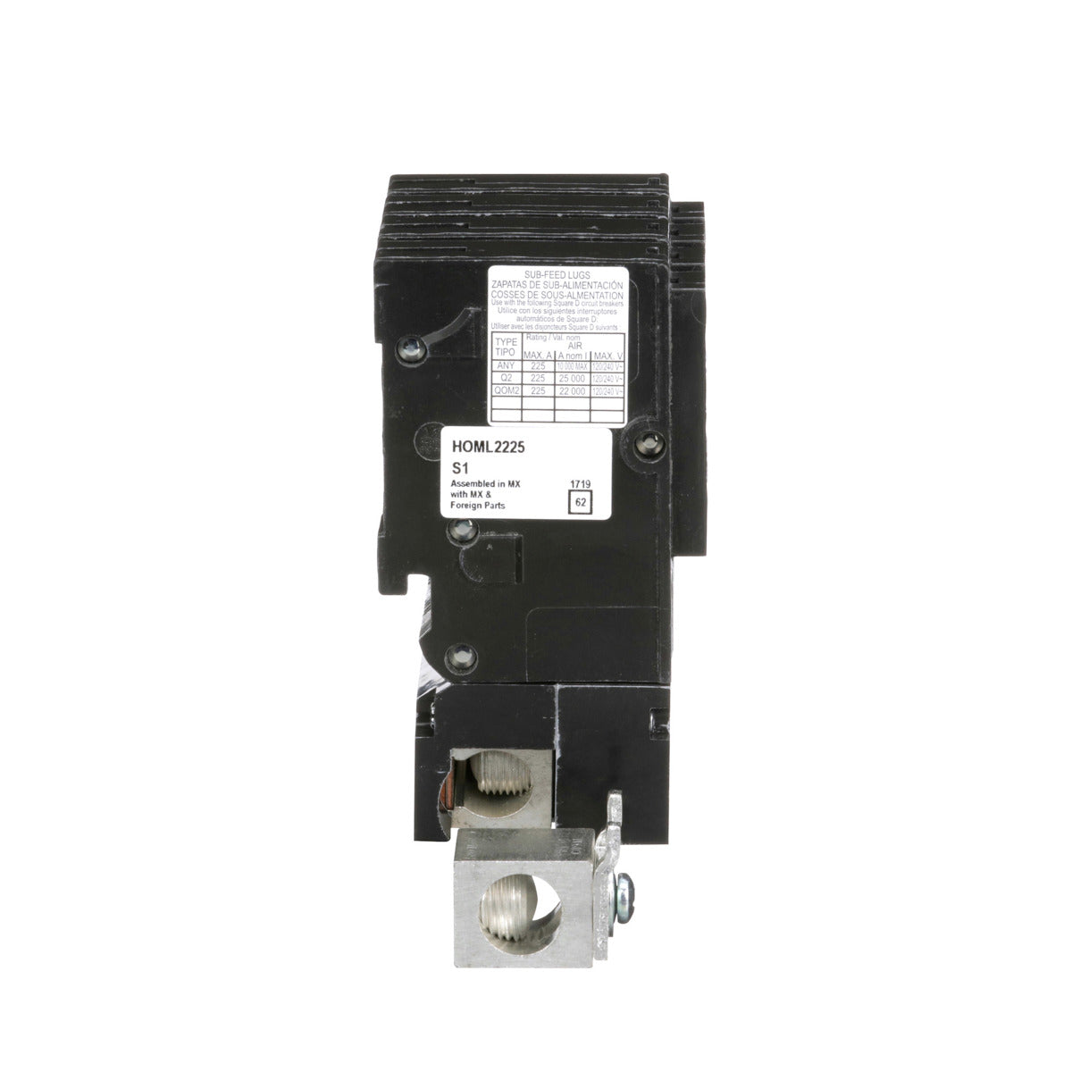 SCHNEIDER ELECTRIC Square D HOML2225 2-Pole 225 Amp Plug-On Circuit Breaker Sub Feed Lug