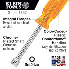 KLEIN TOOLS Klein S14 7/16-Inch Nut Driver, 3-Inch Hollow Shaft