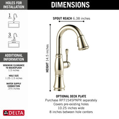DELTA FAUCET Delta 9997-PN-PR-DST Cassidy Single Handle Pulldown Bar/Prep Faucet