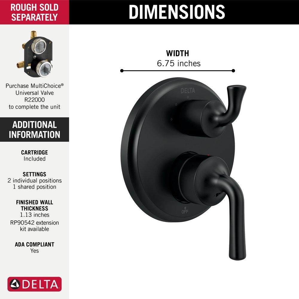 DELTA FAUCET Delta Faucet T24833-BL Kayra Two Handle Pressure Balancing Valve Trim in Matte Black