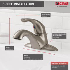 DELTA FAUCET Delta 520-SSPPU-DST Classic: Single Handle Centerset Bathroom Faucet in Stainless