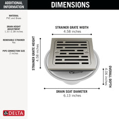 DELTA FAUCET Delta DT062412-SS Shower Drain 4 Inch Tile-In Square Stainless