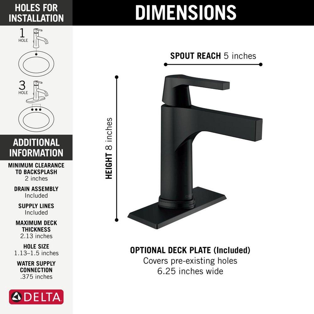 DELTA FAUCET Delta Faucet 574T-BL-DST Zura Single Handle Monoblock Bathroom Sink Faucet in Matte Black