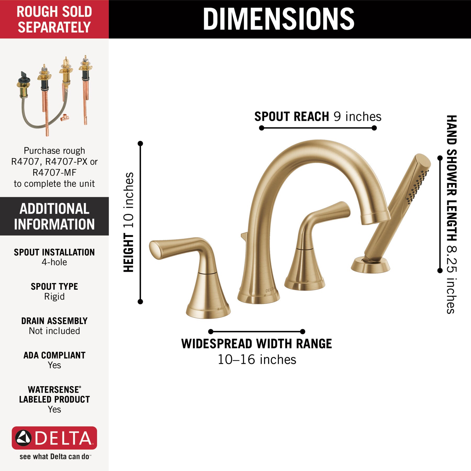 DELTA FAUCET Delta Faucet T4733-CZ Kayra Roman Tub Trim With Hand Shower