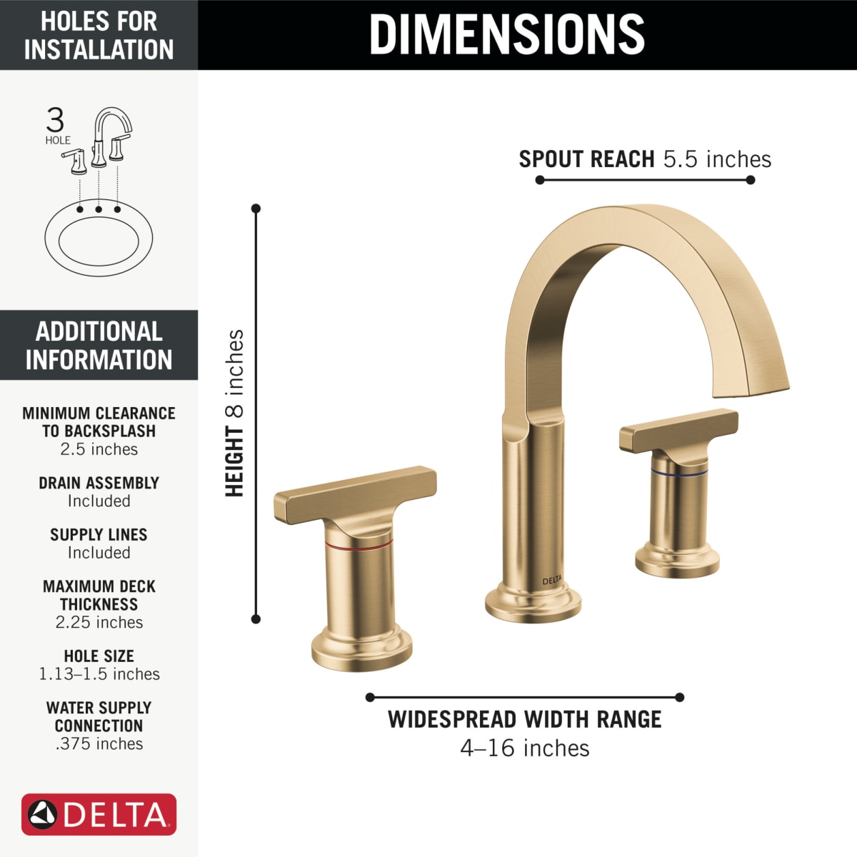 DELTA FAUCET Delta 355887-CZ-PR-DST Tetra Lavatory Faucet Widespread 4-16 Inch Spread 2 Lever ADA WaterSense Lumicoat Champagne Bronze