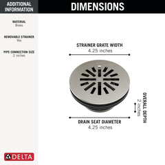 DELTA FAUCET Delta DT051411-SS Prefab Round Shower Drain 4 Inch