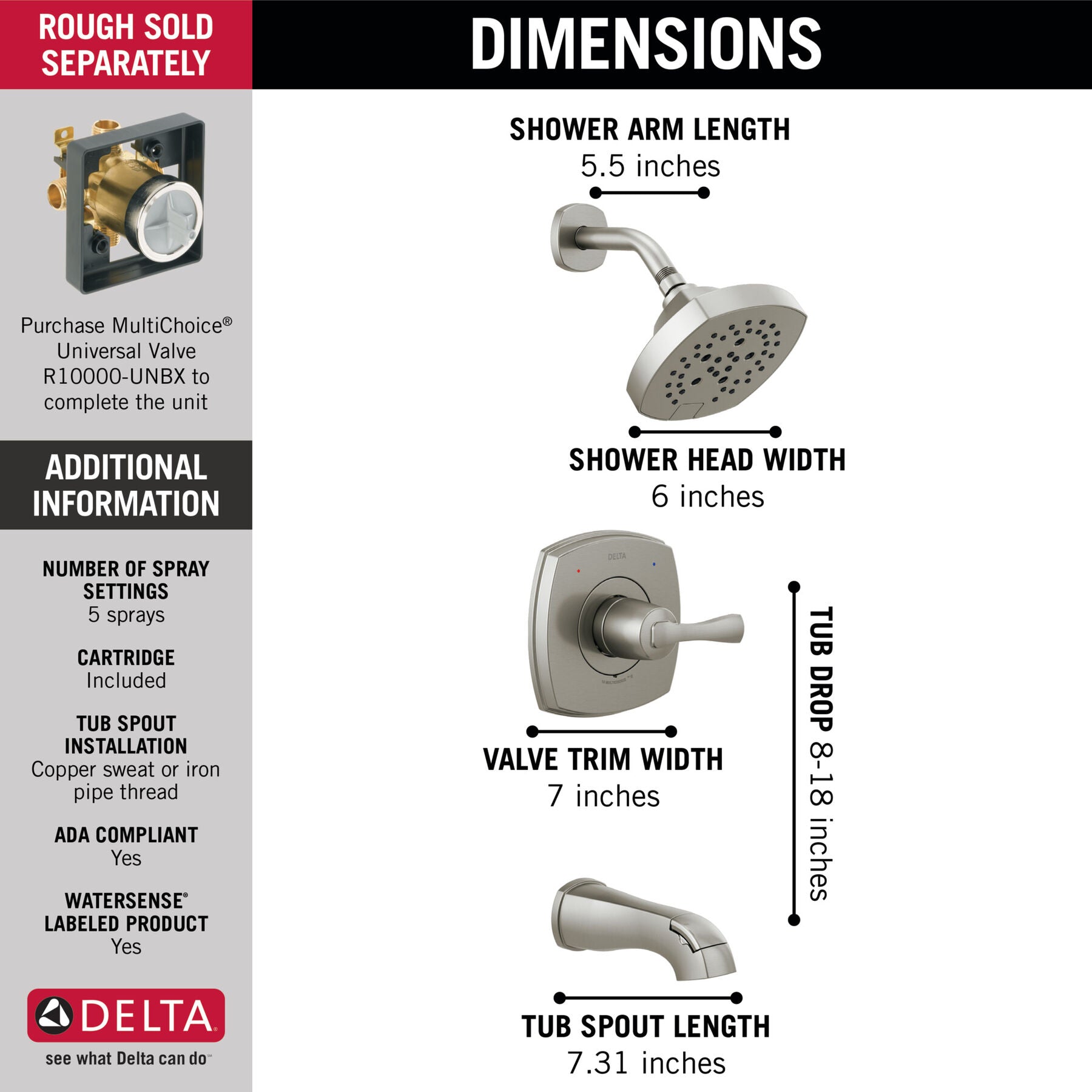 DELTA FAUCET Delta T14476-SS Stryke: 14 Series Tub and Shower