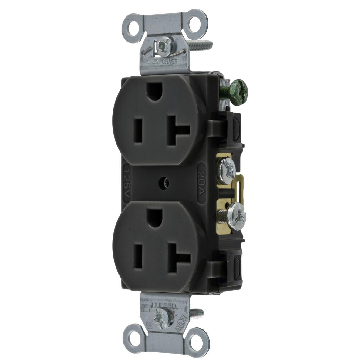 HUBBELL WIRING Wiring Device-Kellems CR20BLK 1-Phase Duplex Self-Grounding Standard Traditional Screw Mount