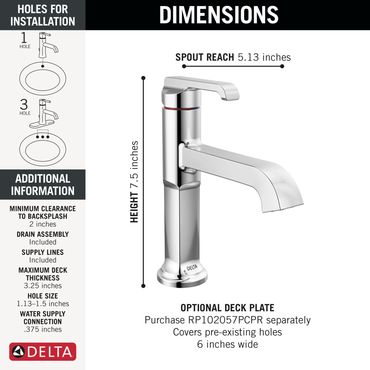DELTA FAUCET Delta 589-PR-DST Tetra Lavatory Faucet 1 Lever ADA WaterSense 1.2 Gallons per Minute