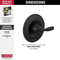 DELTA FAUCET Delta Faucet T14032-BL Woodhurst Single Handle Pressure Balancing Valve Trim (Matte Black) Replacement T14032-BL