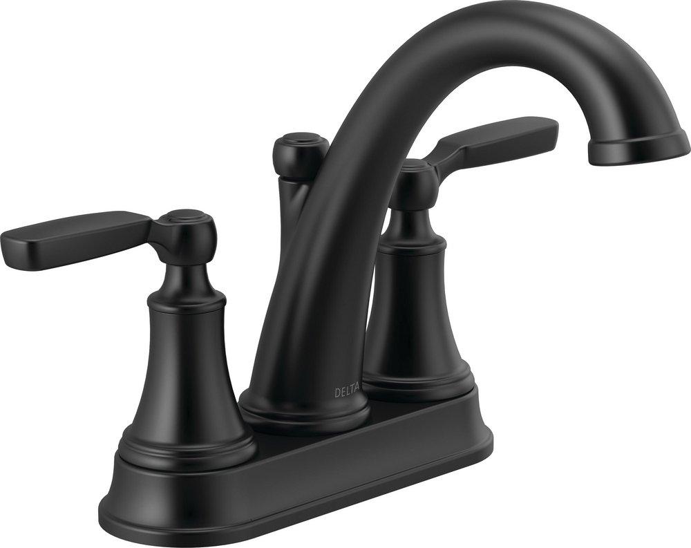 DELTA FAUCET Delta Faucet 2532LF-BLMPU Woodhurst Two Handle Centerset Bathroom Sink Faucet Matte Black