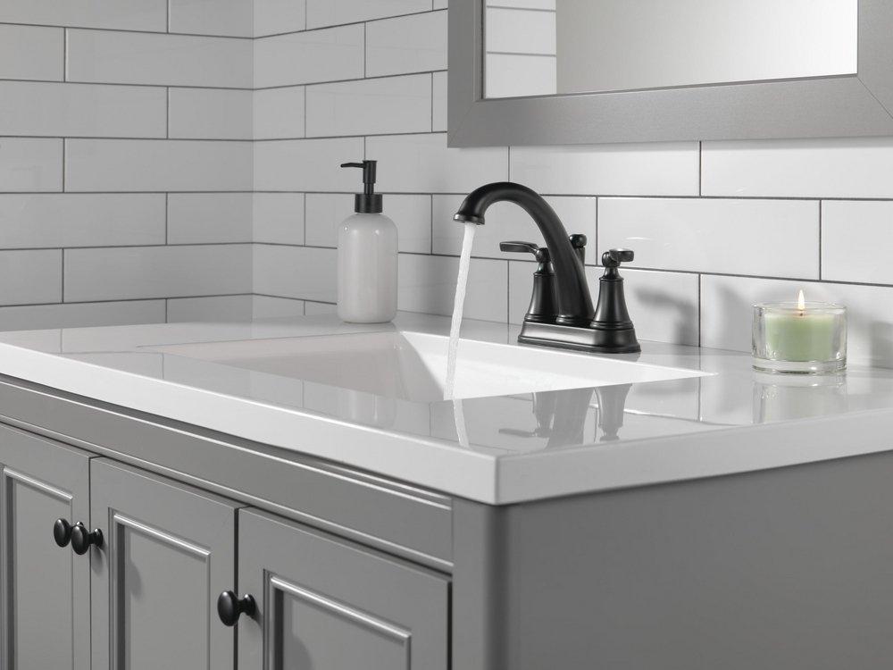 DELTA FAUCET Delta Faucet 2532LF-BLMPU Woodhurst Two Handle Centerset Bathroom Sink Faucet Matte Black