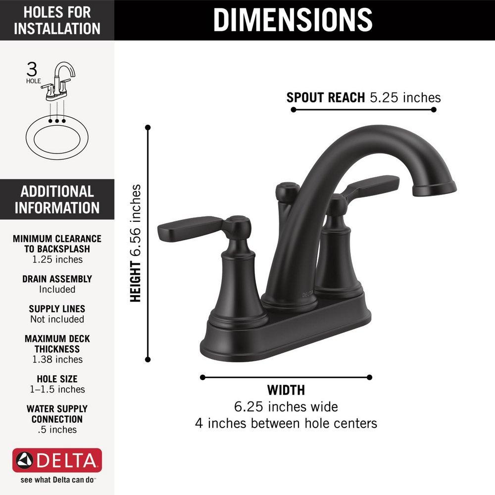DELTA FAUCET Delta Faucet 2532LF-BLMPU Woodhurst Two Handle Centerset Bathroom Sink Faucet Matte Black