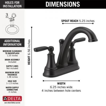 DELTA FAUCET Delta Faucet 2532LF-BLMPU Woodhurst Two Handle Centerset Bathroom Sink Faucet Matte Black
