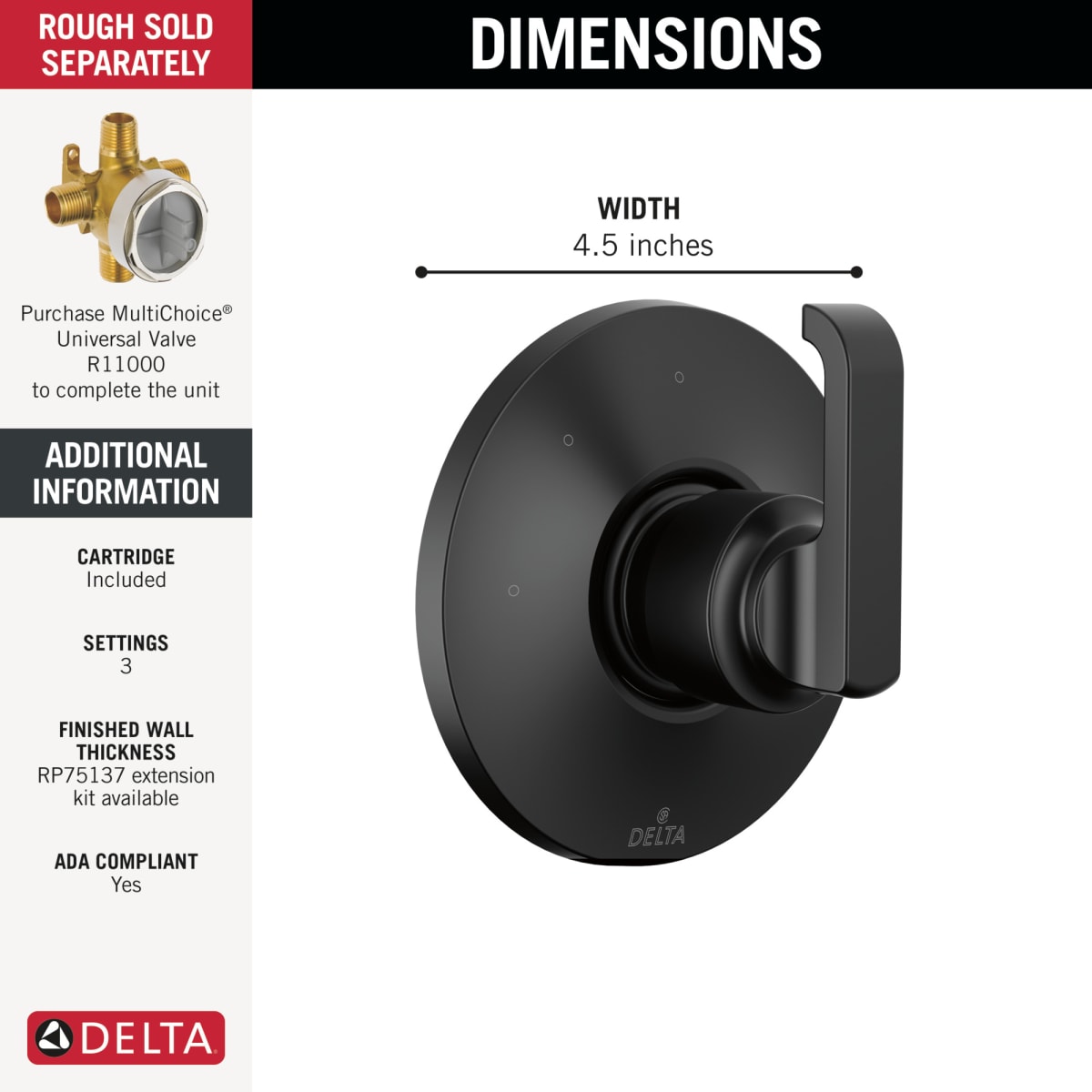DELTA FAUCET Delta T11889-BL Tetra 3-Setting Diverter Trim