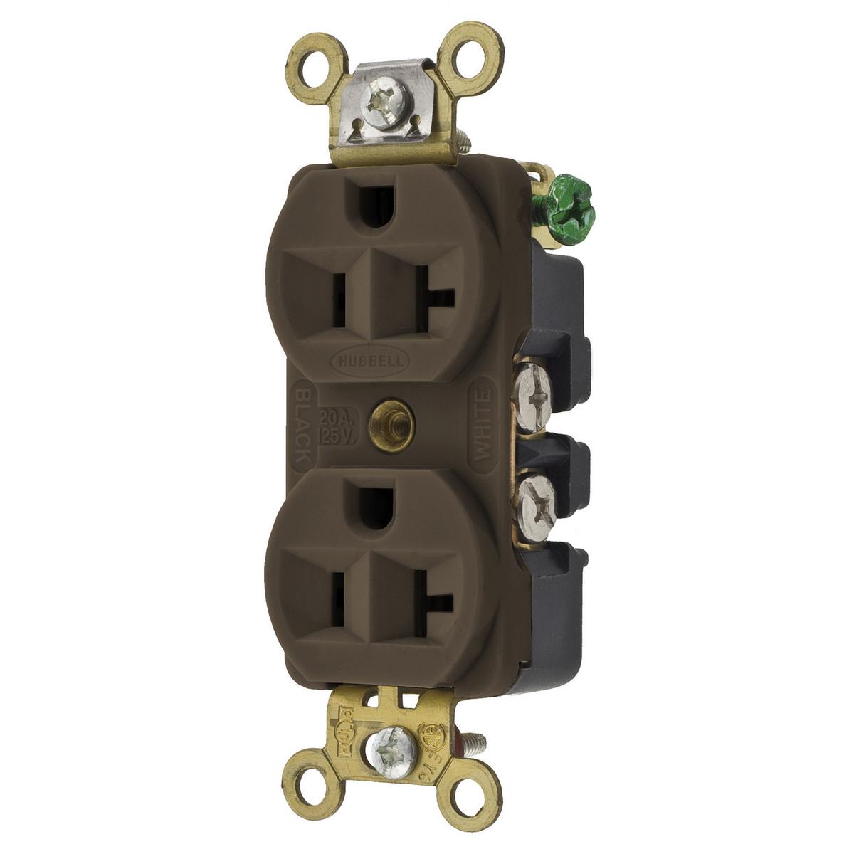 HUBBELL WIRING Wiring Device-Kellems HBL5352 1-Phase Compact Duplex Extra Heavy Duty Self-Grounding Screw Mount
