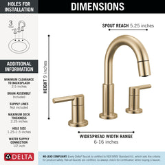 DELTA FAUCET DELTA 35749LF-CZPD Nicoli Two Handle Widespread Pull-Down Bathroom Faucet 1.2 GPM