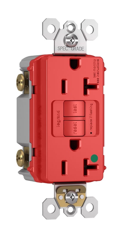 LEGRAND Legrand-Pass & Seymour PT2097HGRED GFCI Duplex Receptacle 20 Amp 125 Volt Tamper-Resistant Hospital Grade GFCI Receptacle Red