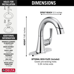 DELTA FAUCET Delta 533LF-PDMPU Kayra Single Handle Pull-Down Bathroom Faucet Chrome