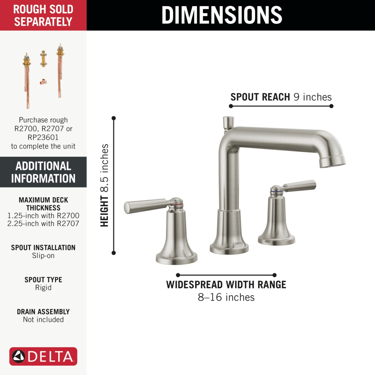 DELTA FAUCET Delta T2736-SS Saylor Roman Tub Trim