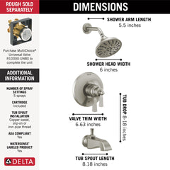 DELTA FAUCET Delta T17T456-SS Dorval TempAssure 17T Series Tub & Shower Trim