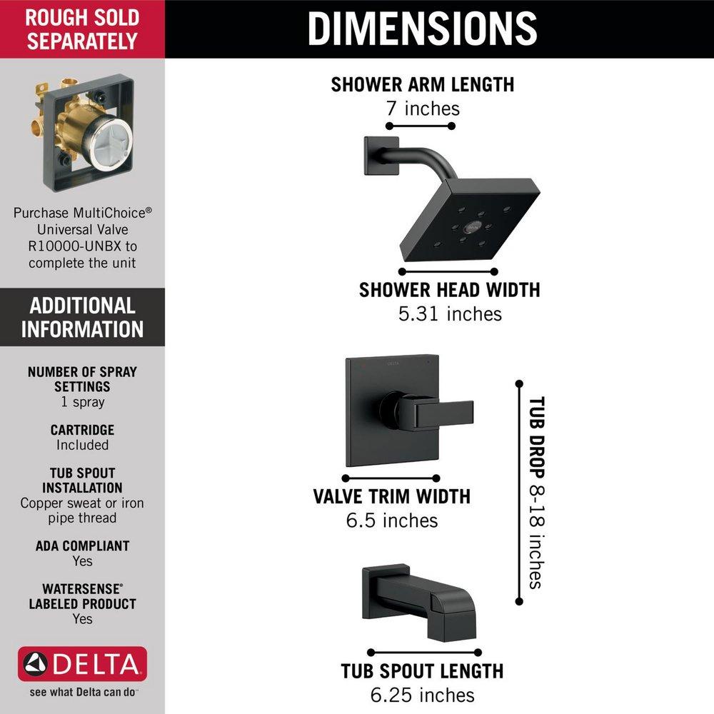 DELTA FAUCET Delta Faucet T14467-BL Ara One Handle Single Function Bathtub & Shower Faucet Trim Only