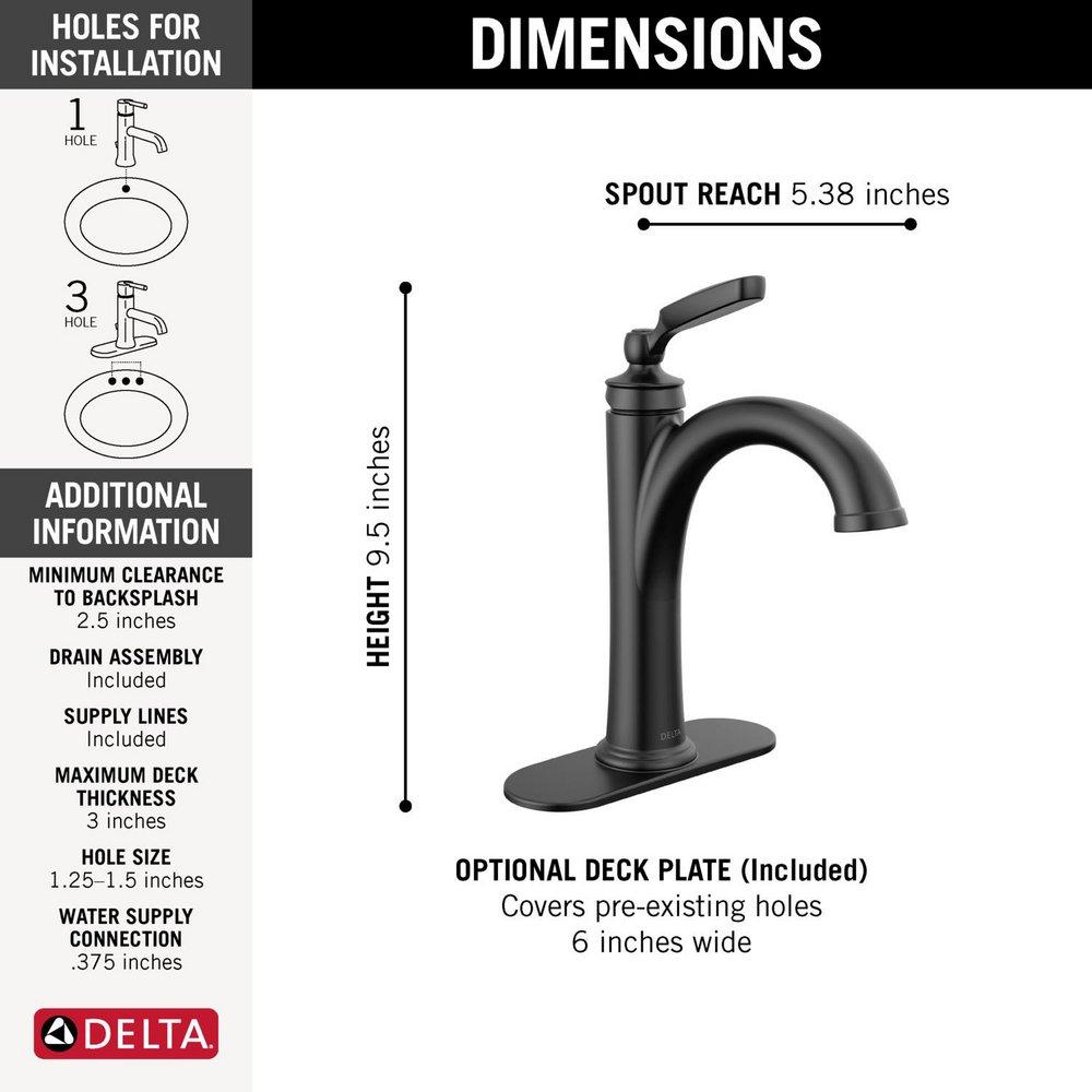 DELTA FAUCET Delta Faucet 532-BLMPU-DST Woodhurst Single Handle Bathroom Sink Faucet in Matte Black