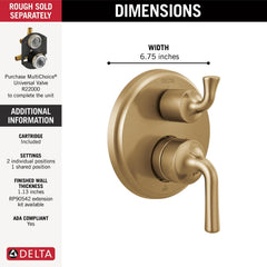 DELTA FAUCET Delta T24833 Kayra Monitor 14 Valve Trim with 3 Setting Diverter
