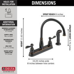DELTA FAUCET Delta Faucet 21996LF-OB Windemere Two Handle Kitchen Faucet 1.8 gpm 4-hole 8 in replacement MPN