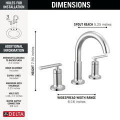 DELTA FAUCET Delta Faucet 35442-MPU-DST Altado Two Handle Widespread Bathroom Faucet 1.2 GPM