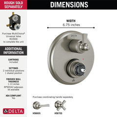 DELTA FAUCET Delta T24856-SSLHP: Traditional 2-Handle Monitor 14 Series Valve Trim with 3